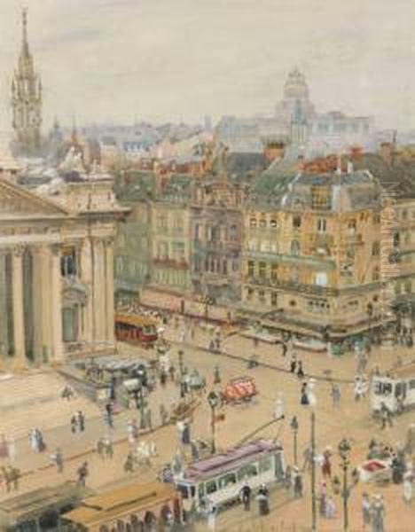 Boulevard Anspach, Brussels Oil Painting by Robert Emil Stubner