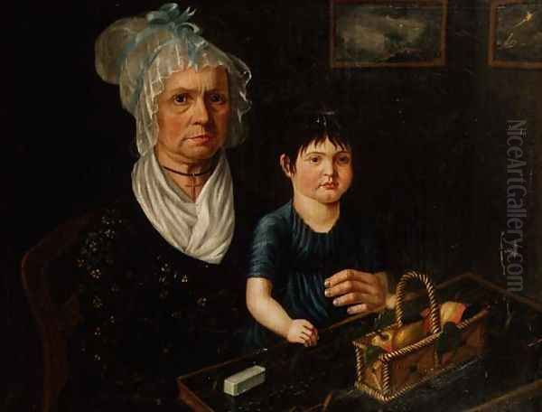 Portrait of Mrs. Catherina Bircher with Her Granddaughter Oil Painting by Anonymous Artist