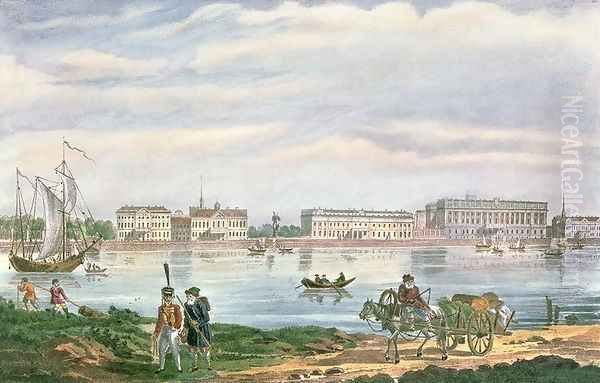 The Marble Palace and the Neva Embankment in St. Petersburg, 1822 Oil Painting by Anonymous Artist