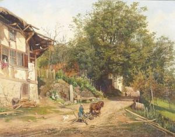 Auf Dem Bauernhof. Oil Painting by Bernhard Studer