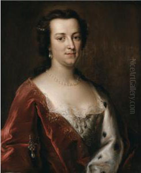 Portrait Of Gertrude Leveson-gower, Duchess Of Bedford (1714/15-1794) Oil Painting by Johann Rudolf Studer