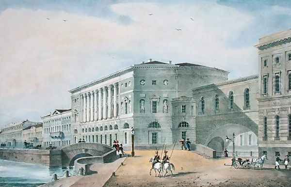 The Hermitage Theatre as Seen from the Vassily Island, 1822 Oil Painting by Anonymous Artist