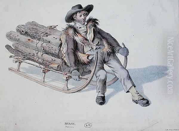 Sledger from the Berne District, early 19th century Oil Painting by Anonymous Artist