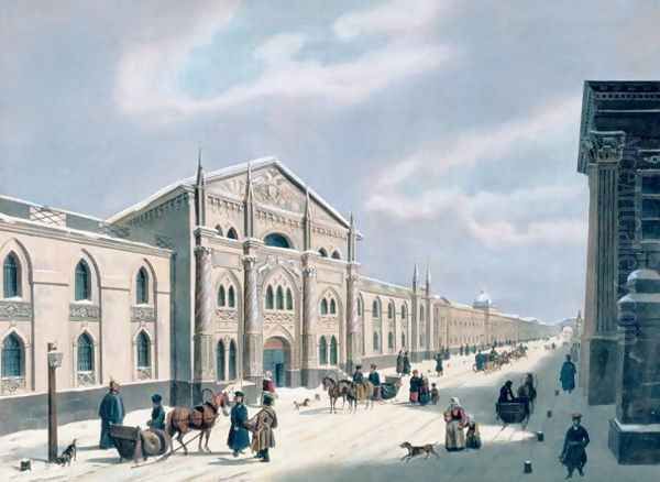 The Synodal Printing house at Nikolyskaya street on Moscow, 1840s Oil Painting by Anonymous Artist