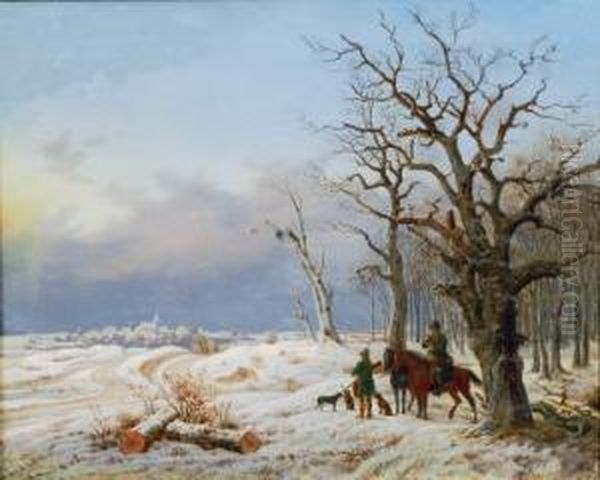 Jager In Winterlandschaft Oil Painting by Heinrich Stuhlmann