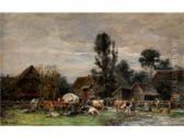 Der Viehmarkt Vor Dachau Oil Painting by Karl Stuhlmuller