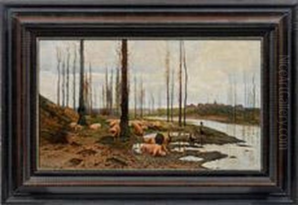 Schweinehirten Ambach Oil Painting by Karl Stuhlmuller