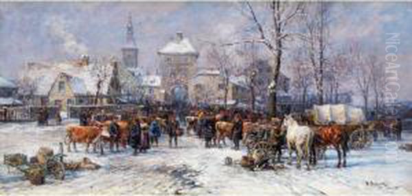 Viehmarkt In Dachau Oil Painting by Karl Stuhlmuller