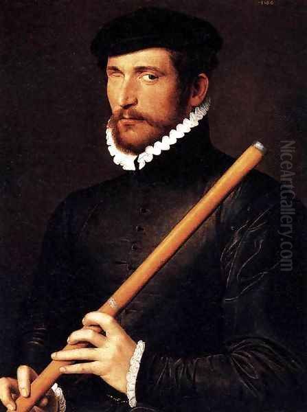 Portrait of a Flautist with One Eye 1566 Oil Painting by Anonymous Artist