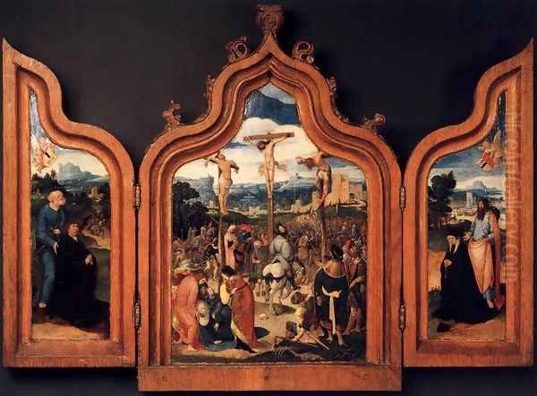 Triptych with the Crucifixion and Donors 1525 Oil Painting by Anonymous Artist