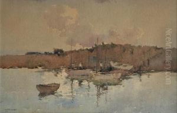 Boats At Dock Oil Painting by Reginald Ward Sturgess