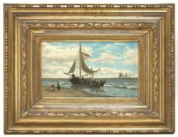 Unloading A Sailing-ship Oil Painting by Friedrich Sturm