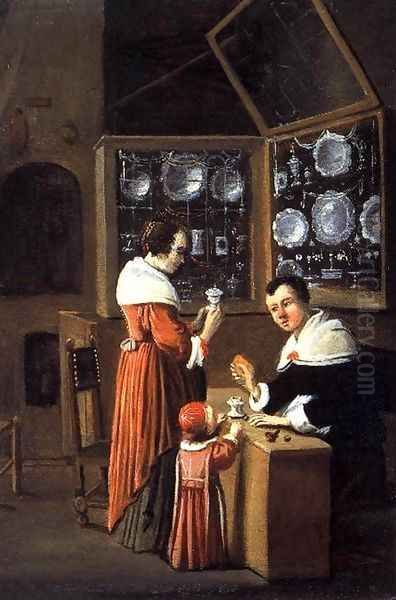 Interior of a Dutch Shop Selling Gold and Silver 1660 Oil Painting by Anonymous Artist