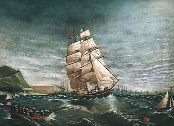 Ship in New York Harbor 1890 Oil Painting by Anonymous Artist