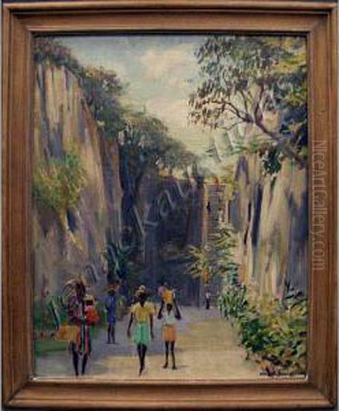 Tropical Street Scene Oil Painting by Helena Sturtevant