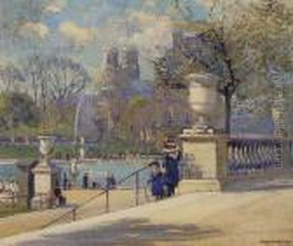 Children In The Luxembourg Gardens, Paris Oil Painting by Helena Sturtevant