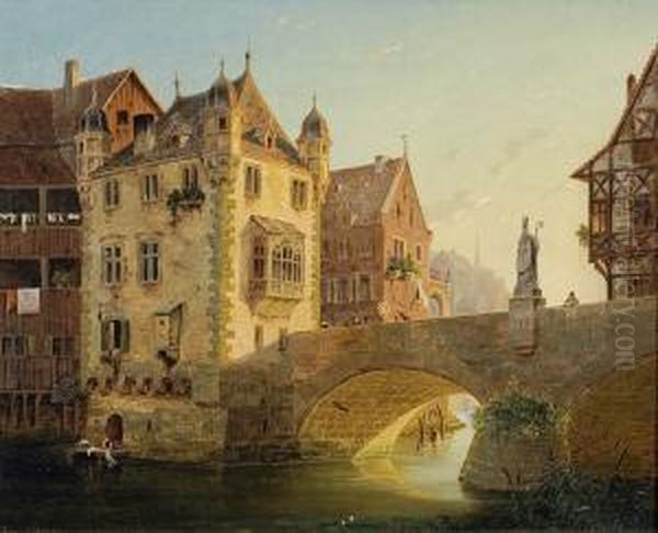 Suddeutsche Stadt Im Morgenrot Oil Painting by Karl Sturtzkopf