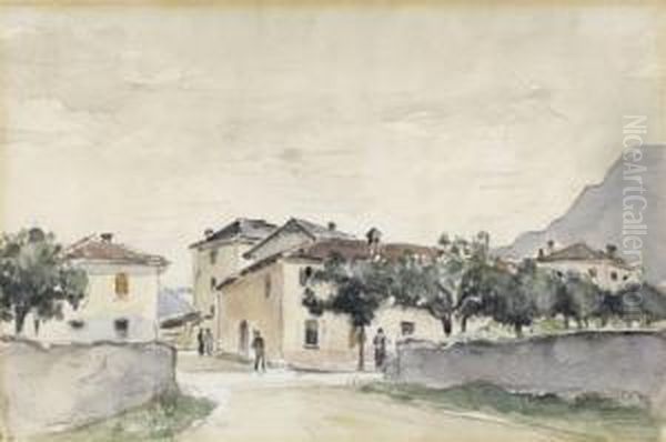 Street In Bellinzona Oil Painting by Hans Sturzenegger