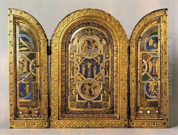 Triptych 1150s Oil Painting by Anonymous Artist