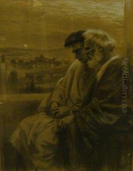 Pere Et Fils Oil Painting by Jan Styka