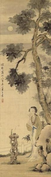 Lady Under The Tree After Hua Yan Oil Painting by Wang Su