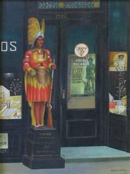 Cigar Store Indian With War Bond Posters Oil Painting by Miklos Suba