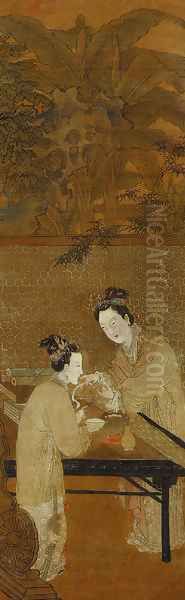 Figures of Ladies in the Style of Du Jin Oil Painting by Anonymous Artist