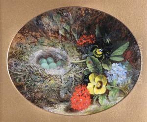 Forest Floor Still Life Of Flowers And A Bird's Nest Oil Painting by Joseph Such