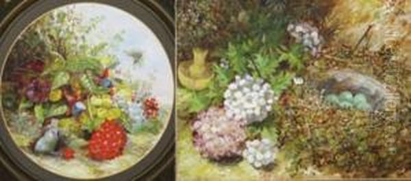 Bird's Nest And Flowers (#) Pansies On A Bank Oil Painting by Joseph Such