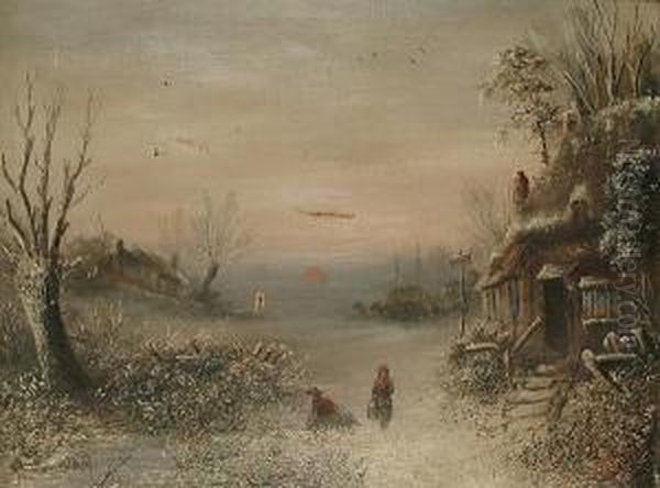 'a Winters Evening At Malvern Wells'; And 'the Golden Moment On The River Wye' Oil Painting by Joseph Such