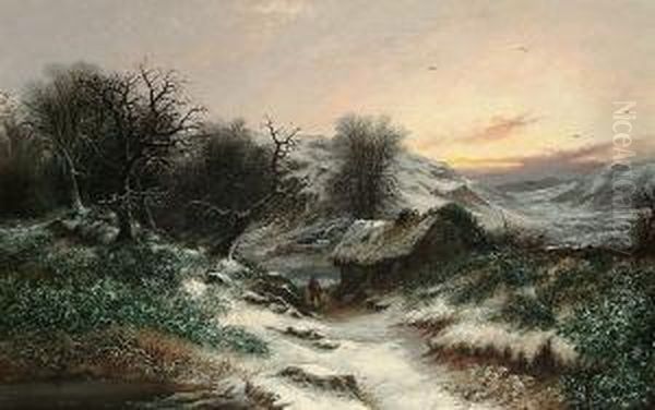 A Figure In A Winter Landscape Oil Painting by William Thomas Such