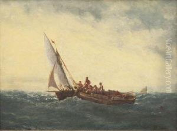 Barque Et Voilier Oil Painting by Joseph Suchet