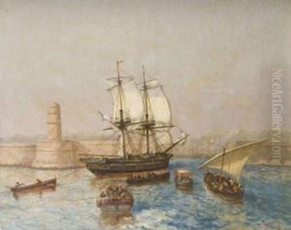 Navires Entrant Dans Le Port De Marseille Oil Painting by Joseph Suchet