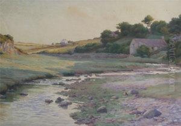 Landscape With Stream And Cottage by Frank Suddards