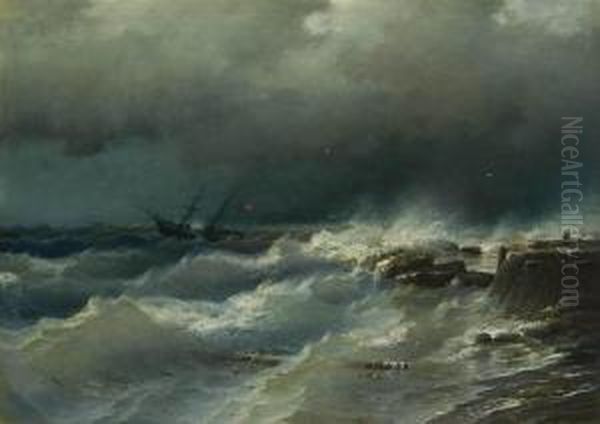 A Storm Near Odessa Oil Painting by Rufim Gavrilovitch Sudkovsky