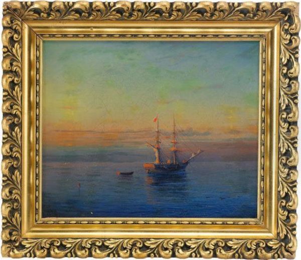 Sailing Ship In Sunset Oil Painting by Rufim Gavrilovitch Sudkovsky