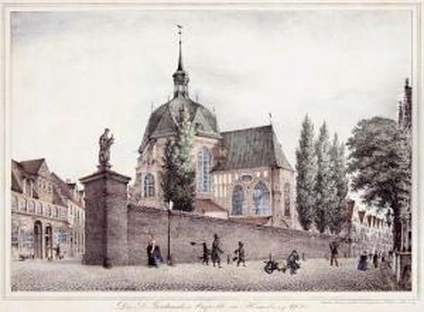 Die St. Gertruden Kapelle In Hamburg 1830 Oil Painting by Peter Suhr