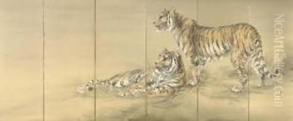 Tigers Oil Painting by Ohashi Suiseki