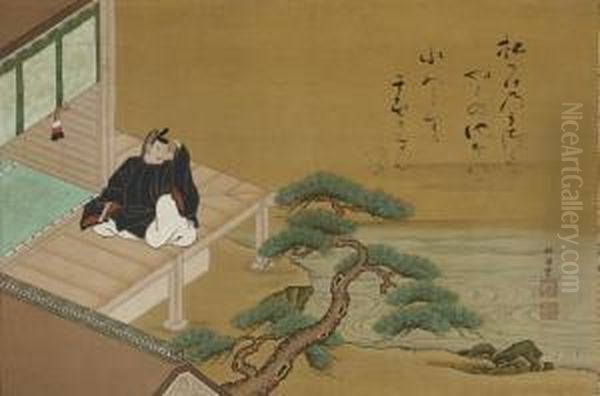 Poet On A Veranda Oil Painting by Nishikawa Sukenobu