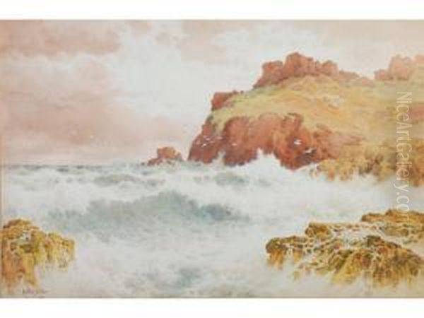 Rocky Coastal Seascape Oil Painting by Arthur Suker