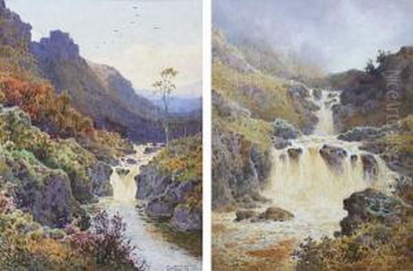 Mountain Falls; A Mountain River Landscape Oil Painting by Arthur Suker