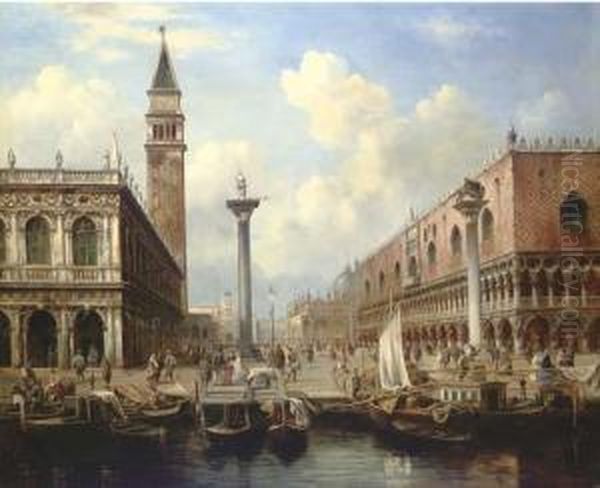 The Piazzetta, Venice, Looking Towards The Piazza San Marco Oil Painting by Adolf Sukkert