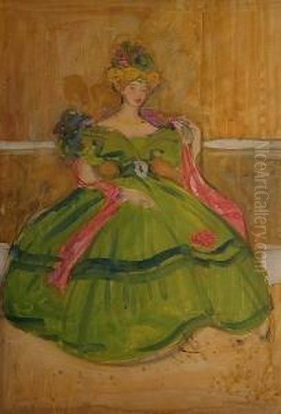 'girl In Green Dress'. Oil Painting by Edmund Joseph Sullivan