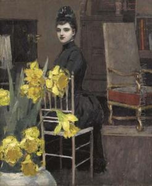 In The Music Room With Daffodils Oil Painting by William Sullivant Vanderbilt Allen