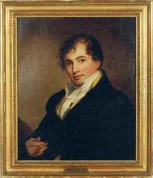 Portrait Of Robert Fulton, Holding A Watch Fob In His Righthand Oil Painting by Thomas Sully