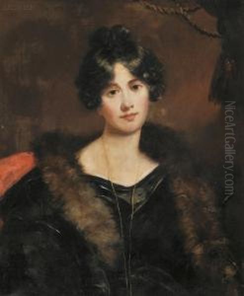 Portrait Of A Young Woman With A Fur Stole And A Goldchain Oil Painting by Thomas Wicocks Sully