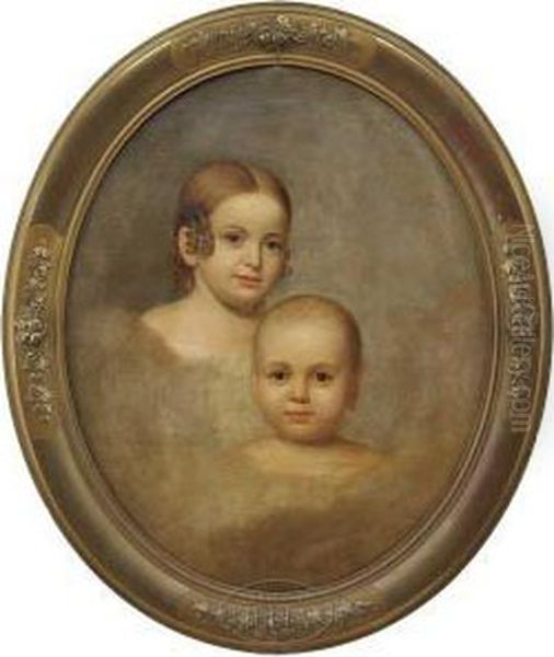 Double Child Portrait Oil Painting by Thomas Wicocks Sully