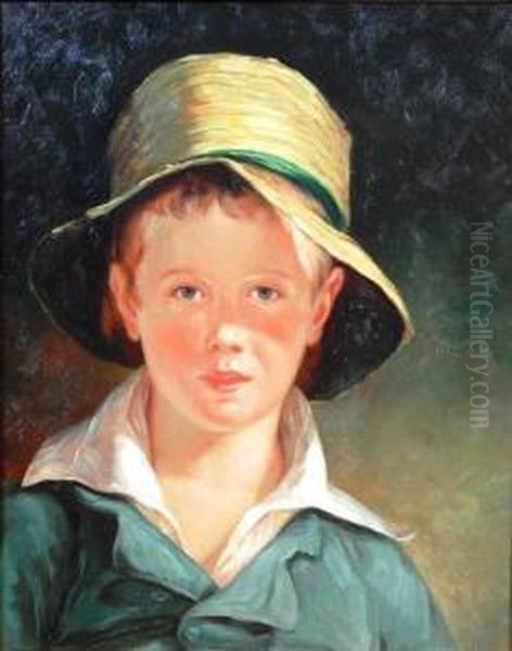 Boy In A Straw Hat Oil Painting by Thomas Wicocks Sully