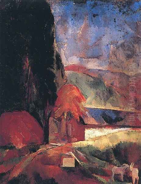 Taj kecskevel, 1920 Oil Painting by Vilmos Aba-Novak