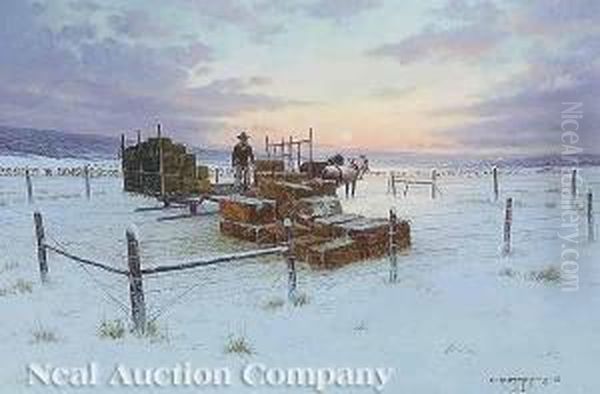 Winter Chores Oil Painting by Charles Summers